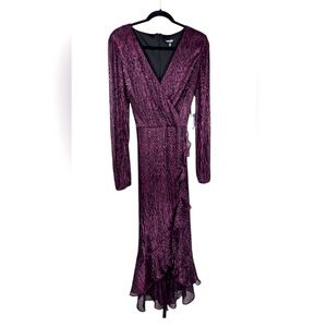 Kensie Purple and Silver Wrap Gown with Bishop Sleeves NWT💕